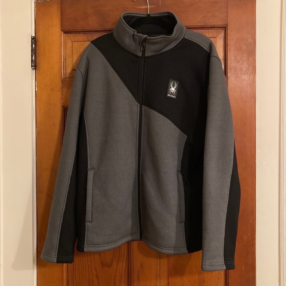 Spyder Mens District XL Grey Black Sherpa Lined Waffle Knit Jacket Skiing Winter